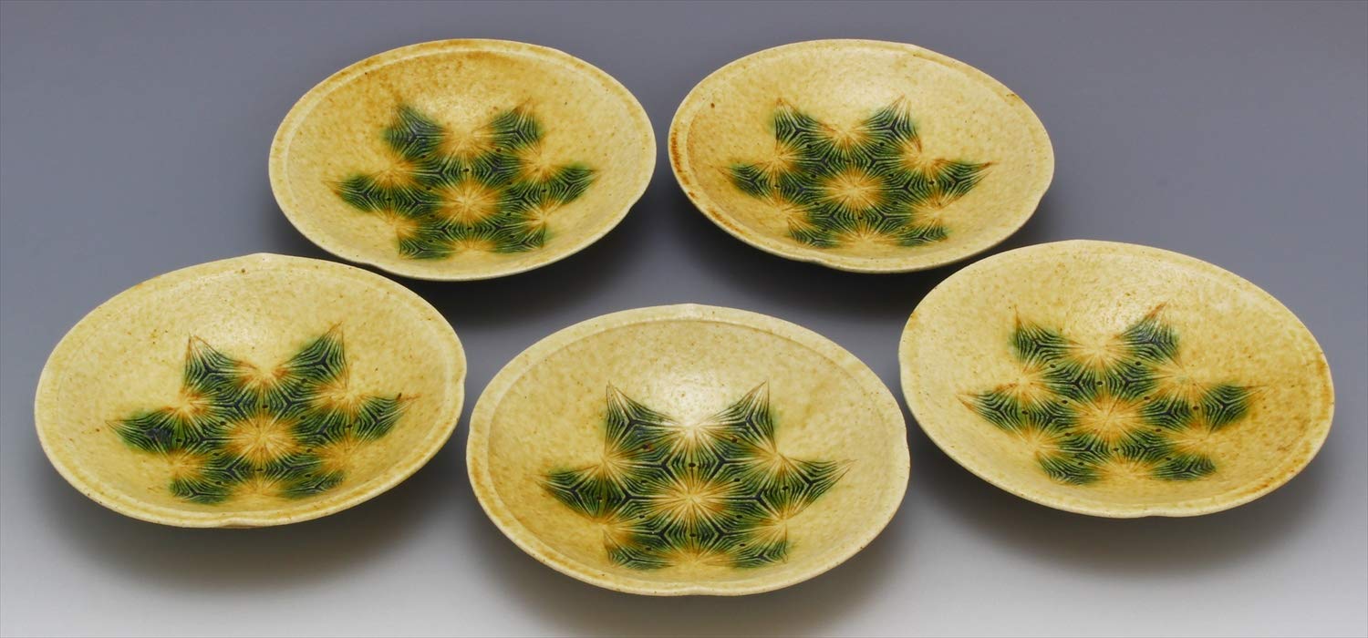 のりこ様ChristianLouboutin39.5 Pigalle Plato Seto Ware 087-0025 Karasaburo Kato Plate, Set of 5, Yellow Seto